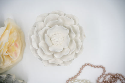 Handmade Concrete Camellia Flower Lid Candle Jar Jewelry Box with Scented Soy Wax Refill Candle