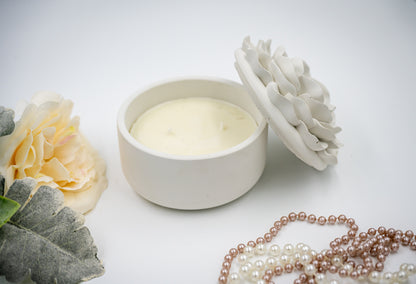 Handmade Concrete Camellia Flower Lid Candle Jar Jewelry Box with Scented Soy Wax Refill Candle