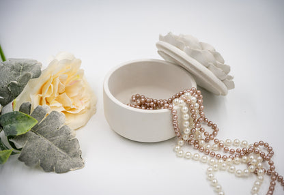 Handmade Concrete Camellia Flower Lid Candle Jar Jewelry Box with Scented Soy Wax Refill Candle