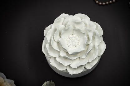 Handmade Concrete Camellia Flower Lid Candle Jar Jewelry Box with Scented Soy Wax Refill Candle