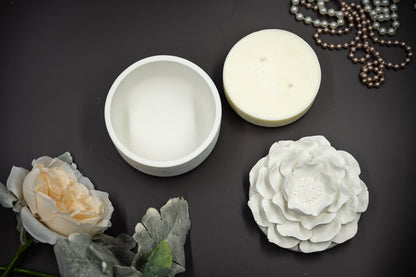 Handmade Concrete Camellia Flower Lid Candle Jar Jewelry Box with Scented Soy Wax Refill Candle