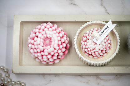 6 Pcs Chrysanthemum (Large + Small) Flower Candle in Handmade Concrete Jars  (Tall + Short) Rectangular Tray