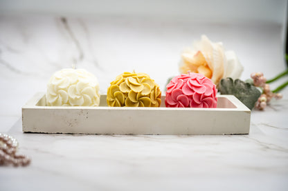 Triple Scented Hydrangeas Floral Candle in Handmade Concrete Rectangle Tray