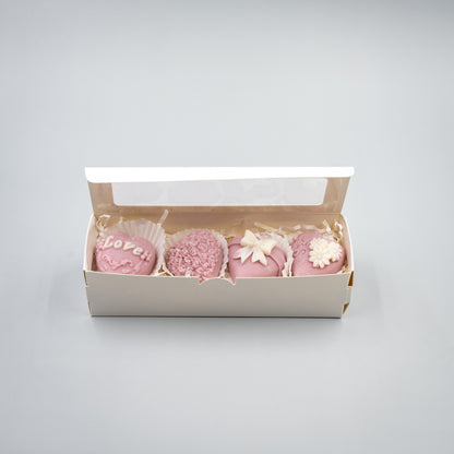 Indulge in a romantic home fragrance experience with this handcrafted collection of heart-shaped wax melts. Each set features four distinct, intricately detailed styles designed to bring elegance and charm to your space.

Four Unique Heart Styles:
Ribbon, Rose Bouque, "Kiss" with Flowers, "Love" with Ivy