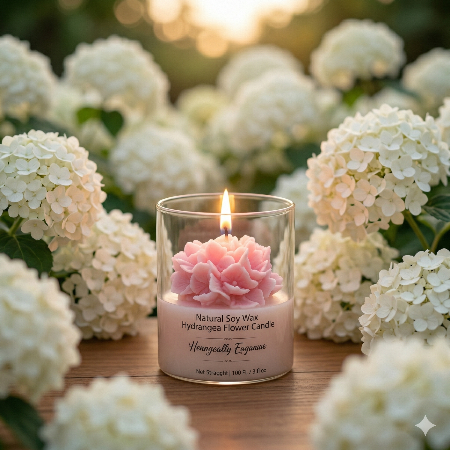 Close-up of hand-shaped pink hydrangea wax topper – Helenairy scented soy candle