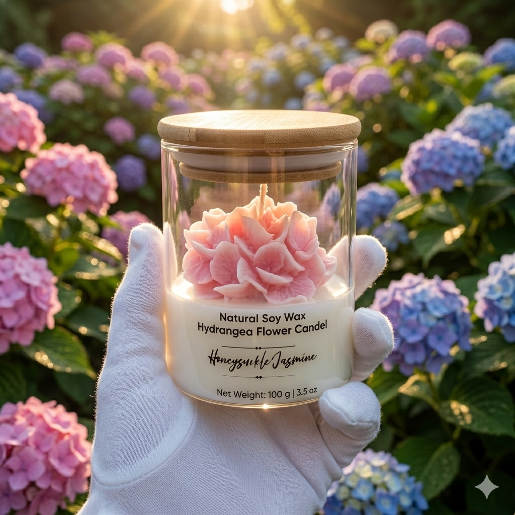 Size guide for Helenairy pink hydrangea soy candle – 7oz glass jar