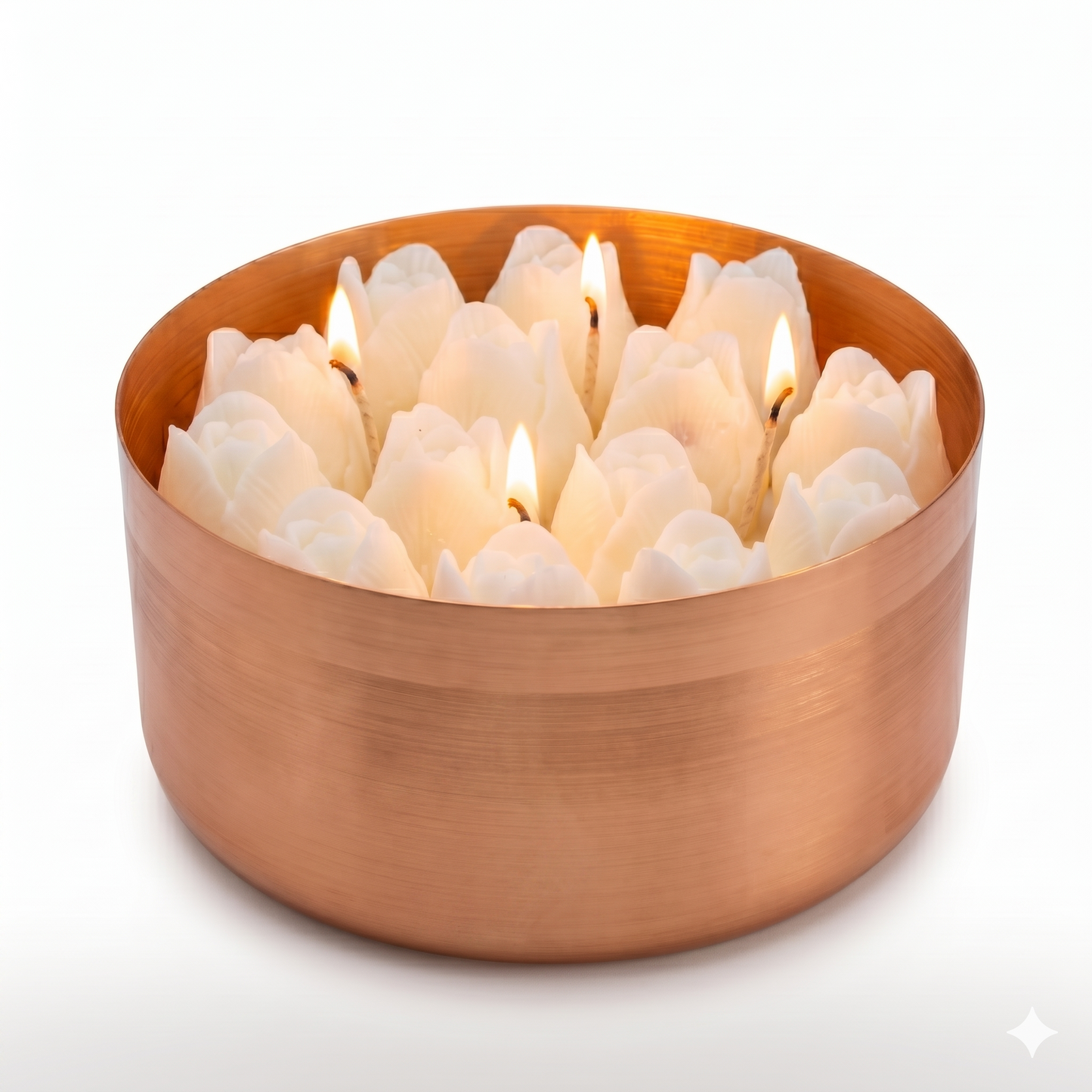 Handmade White Tulip Soy Candle | 40 oz Brushed Rose Gold Vessel | Mahogany Teakwood