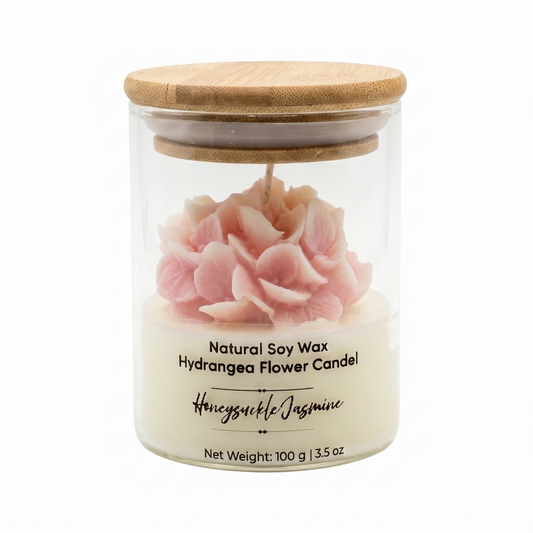 Pink hydrangea soy candle in clear glass jar – Helenairy Southern Garden scented candle