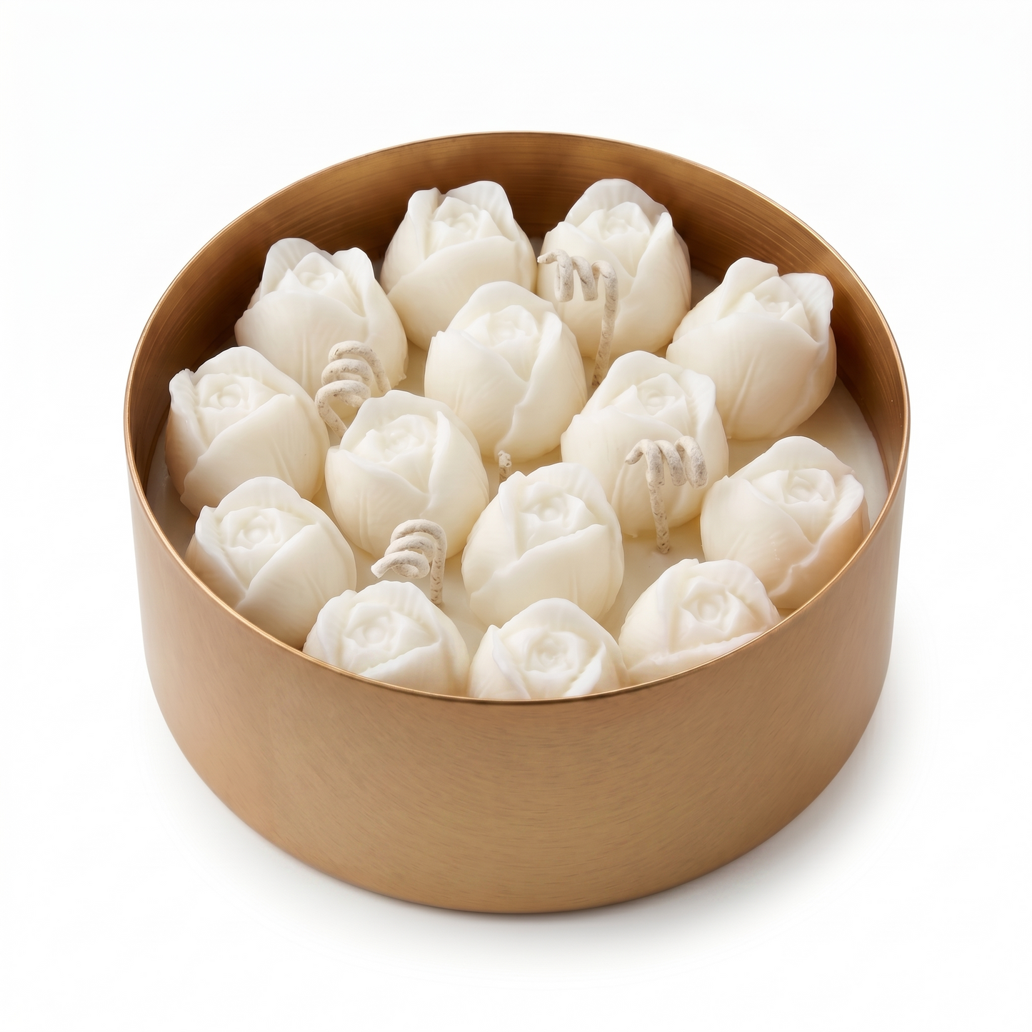 Handmade White Tulip Soy Candle | 40 oz Brushed Rose Gold Vessel | Mahogany Teakwood